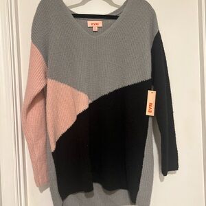 EVRI Women's V-Neck Colorblock Sweater - Black, Pink, Gray